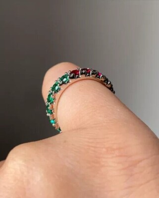 3Ct Lab Created Green Emerald Full Eternity Wedding Ring 14K White Gold Plated