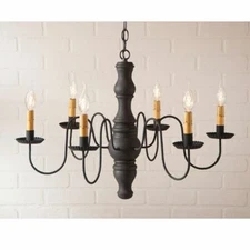Gettysburg 6 Arm Wood Chandelier in Hartford Black over Red. Country Chandelier