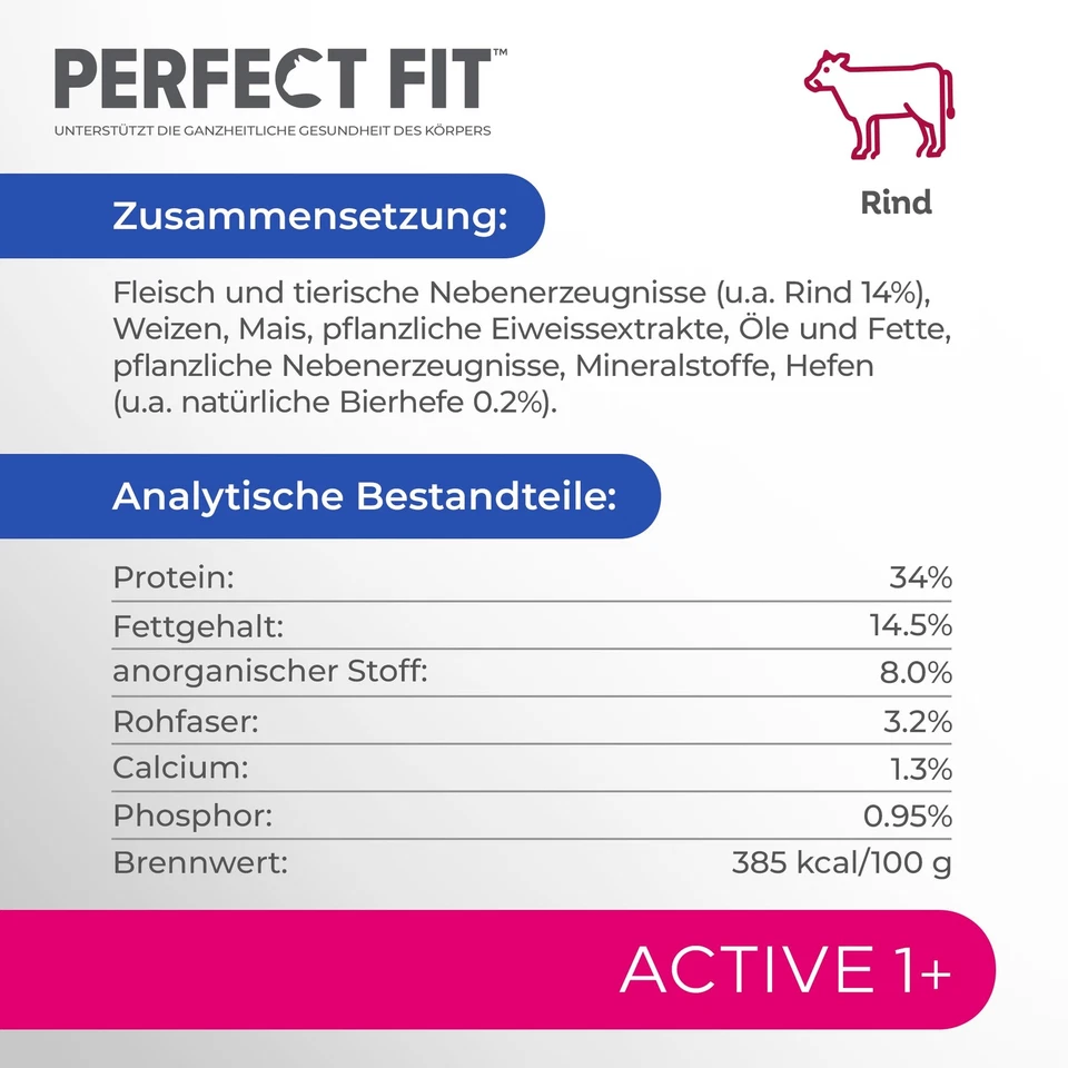 14kg Perfect Fit Katzenfutter Trockenfutter Adult Active 1+ mit Rind - Bild 4 von 4