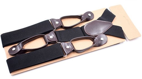 Button Holes Link Men's Suspenders Black Color Fully Elastic Adjustable Length - Picture 4 of 4