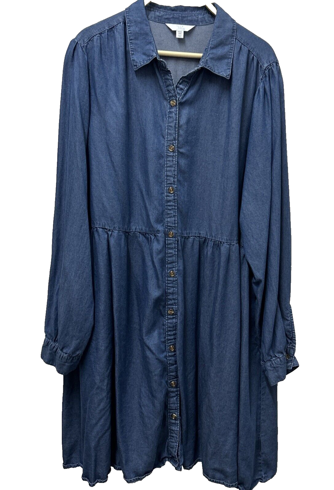 Time and Tru Womens Dress Sz 22  Blue Midi Long Sleeve Button Front Lyocell