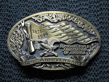 NRA 125th ANNIVERSARY 1871-1996 BELT BUCKLE VINTAGE 1990s USA PATRIOT GUN