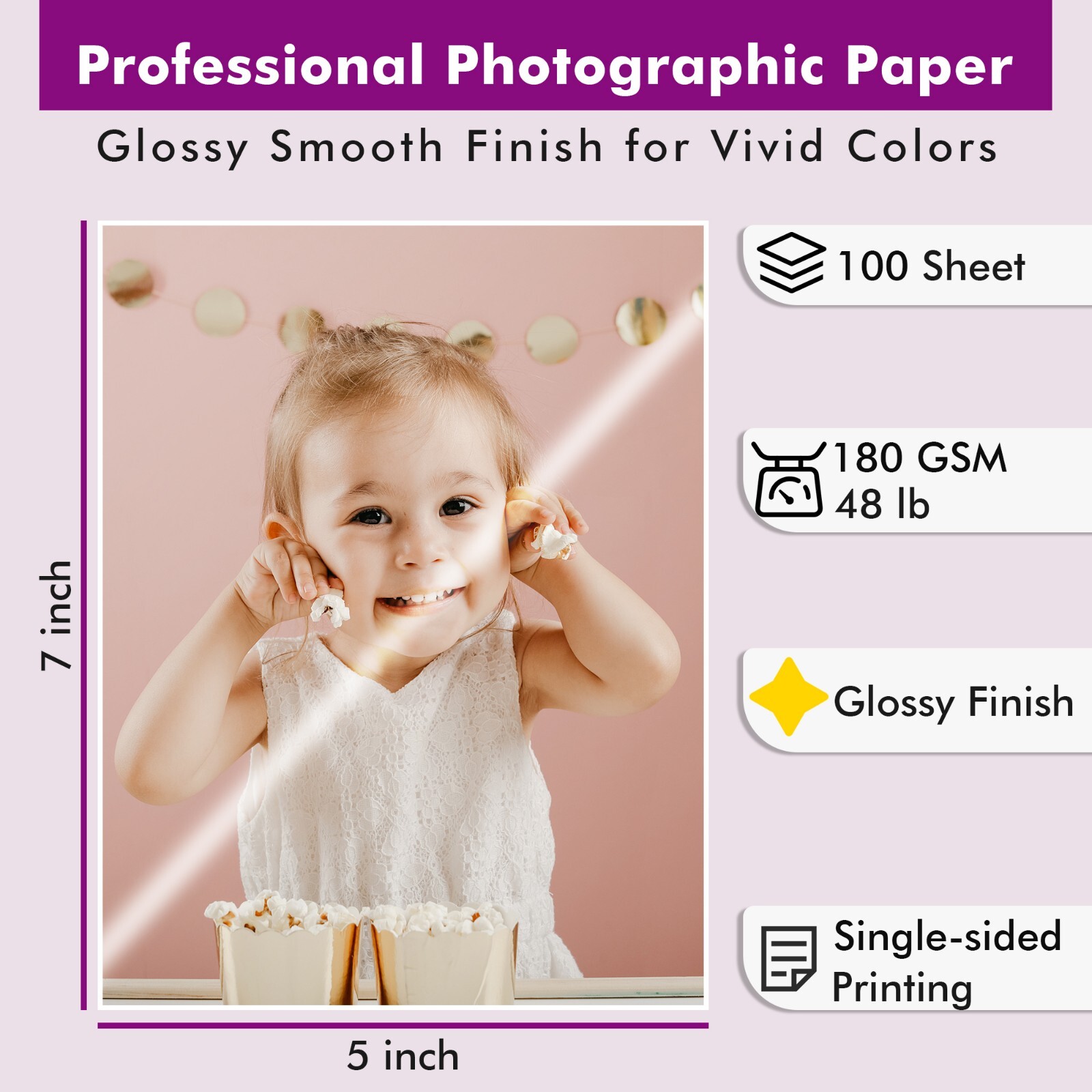 Lot 100300 Sheet Premium Glossy Photo Paper 5x7 48lb Inkjet Printer