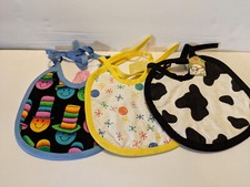 Lot of 3 INFANT BABY BIBS Handmade Top Hat Smiley Face Ball Jacks Cow Spots NEW