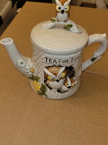 Vintage 1977 Enesco Owl Tea for Two Stackable Tea Pot & Two Mugs E-9202 - Picture 8 of 11