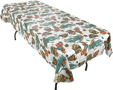 Fall Vinyl Tablecloth with Flannel Backing   Blue Truck, Sunflower  Pumpkin