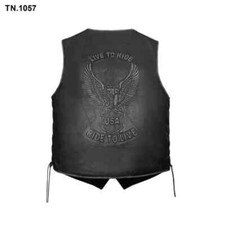 Motorcycle Buffalo Leather Live To Ride With Eagle Emboss Vest
