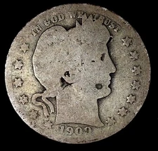 1909-P 25C Barber Quarter 90% Silver m3117uat-1