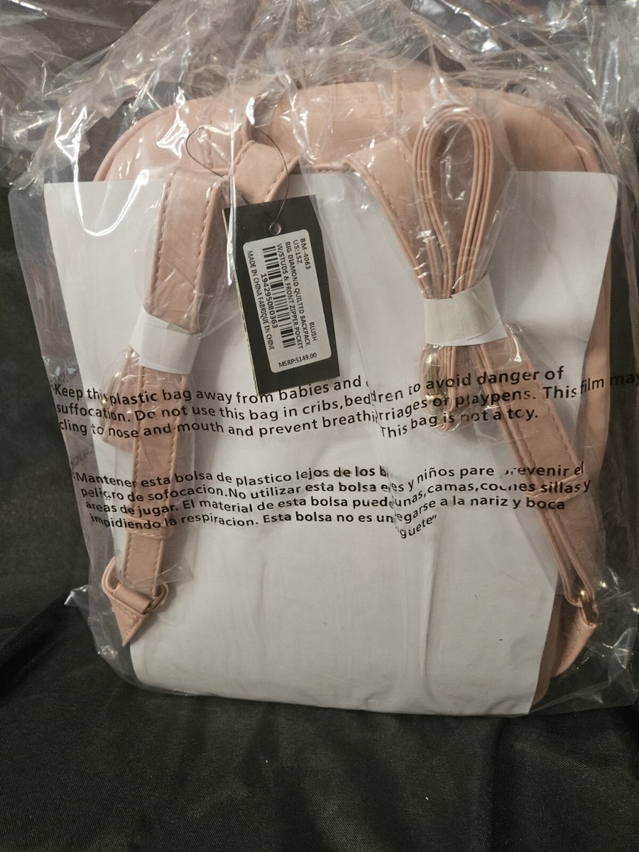 Badgley Mischka Blush Pink Diamond Quilted Backpack Studs  display picture 2