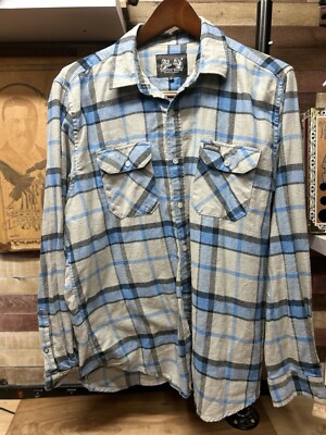 Firestone Walker Brewing Shirt Mens Large Blue Gray Plaid Flannel Brewery Mens B