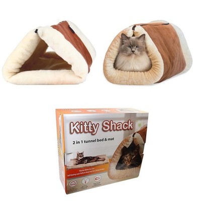 Cozy Kitty Shack 2-in-1 Katzentunnel Bett & Matte - weich warm Indoor Katzenhöhle Haus