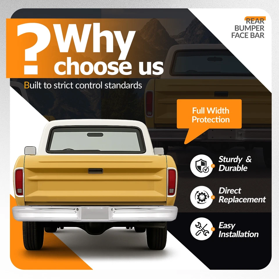 Chrome Rear Bumper Face Bar For Ford F100 F150 F250 Styleside Bed Bronco 1973-79 - Imagem 3 de 4