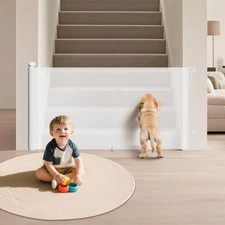 Retractable Baby Gates for Stairs, 55" Wide Mesh Baby Gate for Doorways, 34" Tal