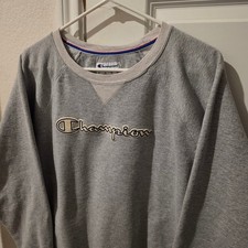 Champion Mens XL Heather Gray Script Logo Raglan Sleeve Pullover Sweatshirt