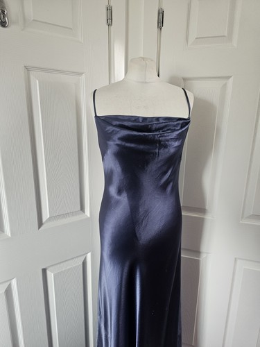 Maxi Vestido Sin Mangas Corte Sesgado Cuello Capucha Azul Monzón Talla 12 Reino Unido - Imagen 5 de 12