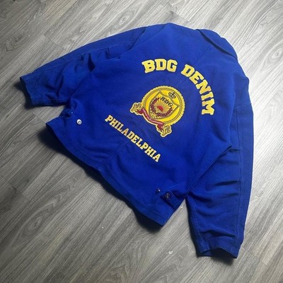 Large Urban Outfitters Curduroy BDG Denim Philadelphia blue jacket with yellow e