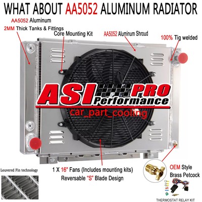 4-Core Aluminum Radiator Shroud+Fan Fit 1961-66 Ford Thunderbird 6.4 6.6 7.0L V8