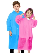 BFONS 2-3 Pack Rain Ponchos for Kids, Reusable Raincoats for Boys Girls with ...