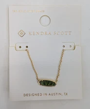 Kendra Scott Eva Pendant Necklace 14K Gold Over Brass - Forest Green NWT