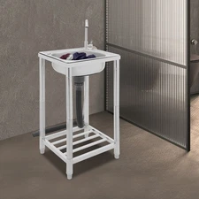 Stainless Steel Sink Kitchen Sink Free Standing Single Bowl Sink w/ Faucet