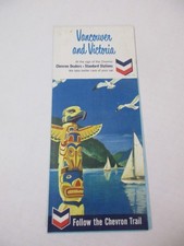 Vintage 1965 Chevron Vancouver Victoria Canada Gas Station Travel Road Map-Chev