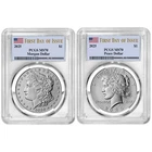 2pc Set - 2025 $1 Morgan and Peace Silver Dollar PCGS MS70 FDOI Flag Label