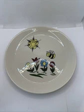 Homer Laughlin Cheerful Dinner  Plate With Smiling Sun & Bee, Flowers 8”