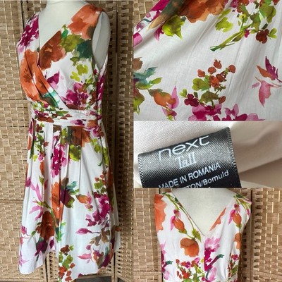 NEXT TALL Multicoloured WATERCOLOUR Floral Print 100% Cotton UK 14 L41  ARTY