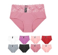 Women's Classic Cotton Blend Panties Lace Trimmed Elastic Waist Briefs 12 Pack