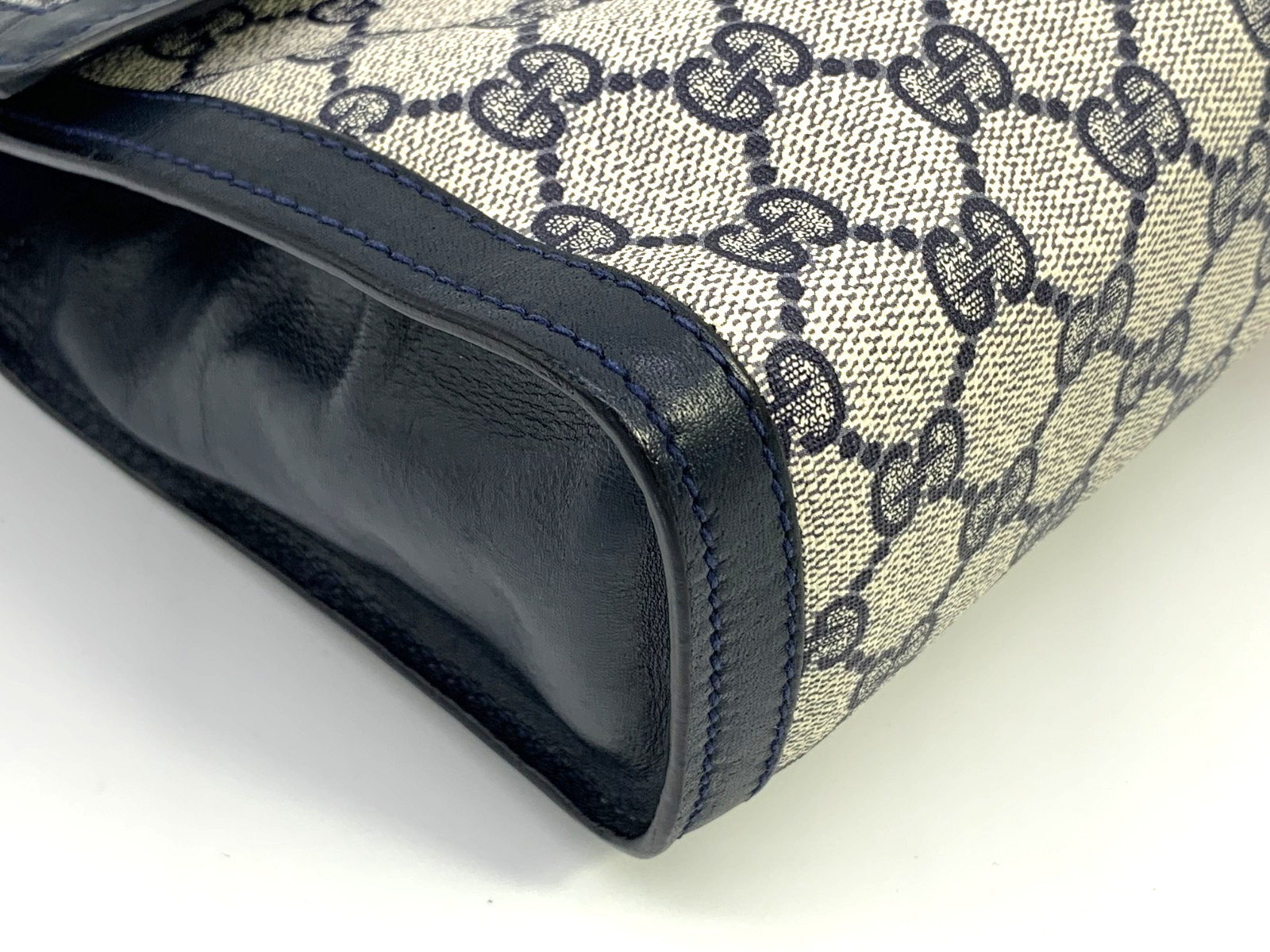 Gucci Vintage Clutch Bag Handbag Purse Sherry GG Supreme Navy Large Authentic thumbnail 8