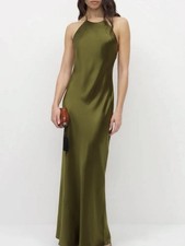 Reformation Jeany Silk open back maxi dress moss garden green XS/ UK 6-8 new