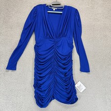 NWT Topshop Long Sleeve Drape Blue Womens M 8-10 Party Chic Stretch Mini Dress