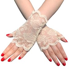 Women Sunblock Short Lace Half Fingerless Gloves Fancy Wrist One Size Skin