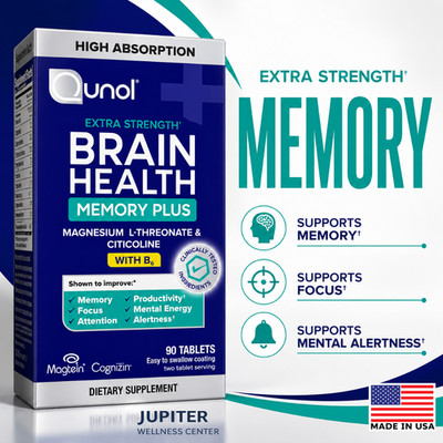Qunol Extra Strength Brain Health Memory Plus Supplement, 60 Tablets Exp 7/2027