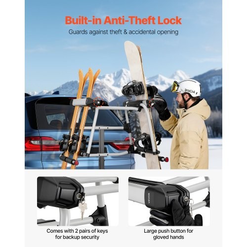 Hitch Mounted Ski & Snowboard Rack, Fits 2-Inch Receiver, Carries up to ...