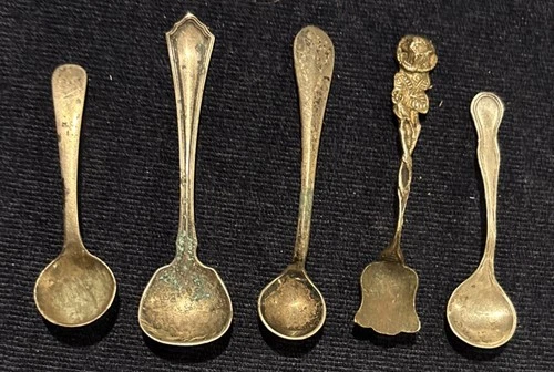 Lot Of 5 Sterling Silver Salt Spoons Rose Shovel