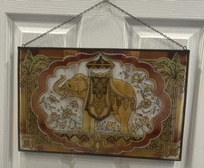 Stained Art Glass Multi-Colored Elephant Hanging Suncatcher Large 17.5  x10.5  