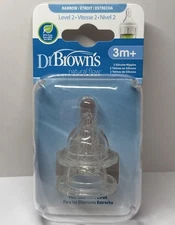 Dr Brown's Standard Bottle Nipple Natural Flow Silicone Level 2- 3m+ 1 Pack of 2