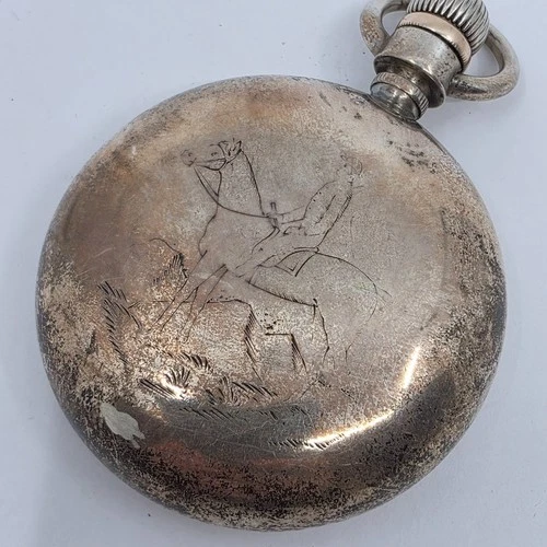 Antique 1887 Waltham Coin Silver Horseback Rider 18s 7j Pocket Watch READ