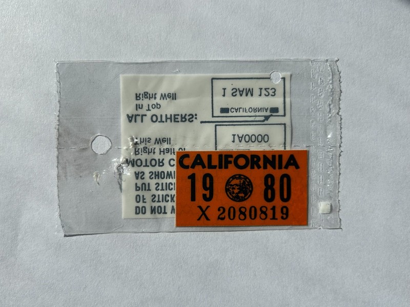 California License Plate Sticker -- 1980, NOS YOM