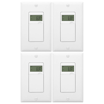 7-Day Programmable Timer Switch for Lights, Fans, 4 Pack | Digital In-Wall Switc
