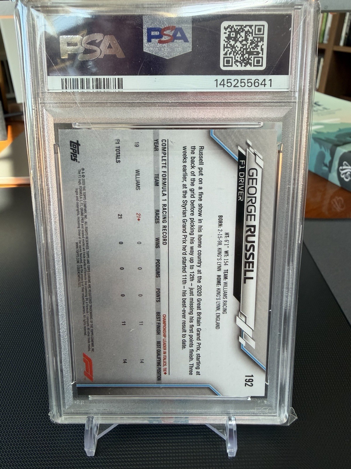 2020 Topps Chrome Sapphire Edition Formula 1 - F1 Racers George Russell #192 RC view 2