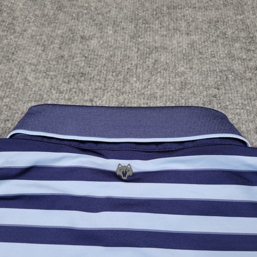 Greyson Polo Shirt Men 2XL XXL Blue Navy Striped Button Golf Performance Wicking - Picture 9 of 10