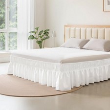 Wrap Around Bed Skirt, 15 in Drop, White Dust Ruffle Queen Size, Three Sides Adj