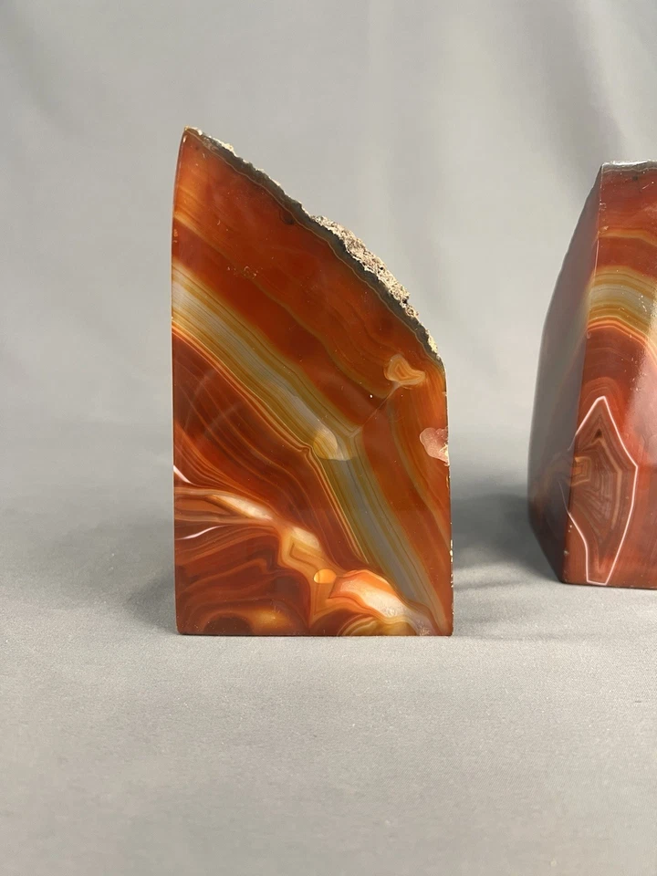 Red Brown Band Carnelian  Agate Bookends Polished Mineral Stone 6" tall - Image 2 of 4