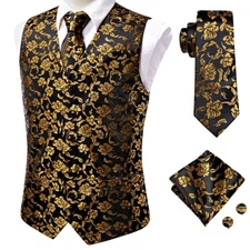 Barry.Wang Black and Gold Silk Scarf business formal dress up pattern