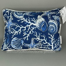 Coastal Collection Seashells Coral Reef Decorative Pillow Navy Beaded 10x14"