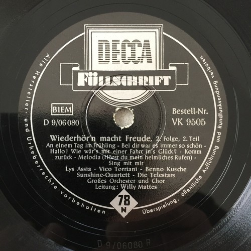 WIEDERHÖR'N MACHT FREUDE 2.Folge - Assia/Torriani (Decca VK 9505/12"/Schellack) - Bild 2 von 2