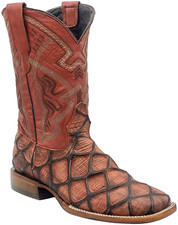 Men Genuine Leather Pirarucu Mate Print Western Wide Square Toe Shedron Boots