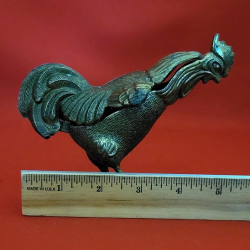 Vintage Brass Ashtray Rooster Figurine Bird Statuette Decorative Ash Tray Lid - Picture 5 of 15